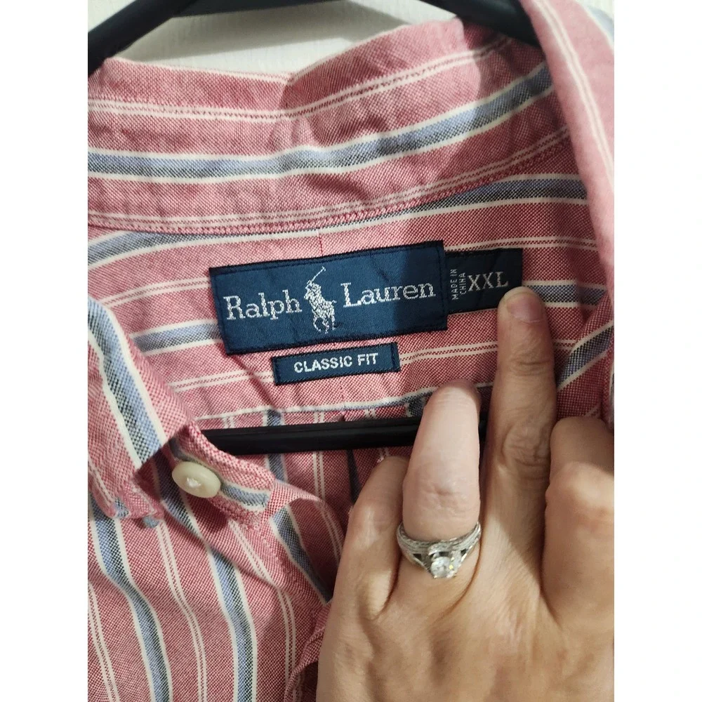 Polo Ralph Lauren Mens XXL Classic Fit Striped Button Down Shirt Red Blue White